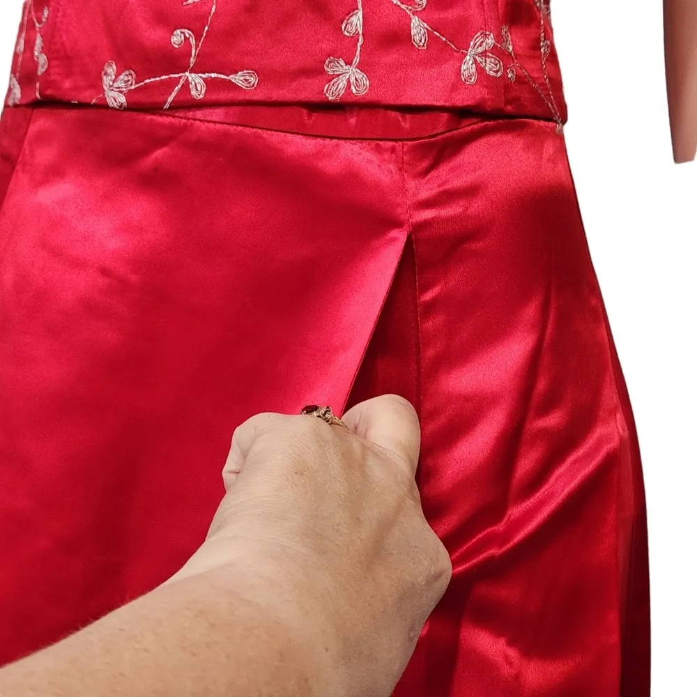 Jessica McClintock for Gunne Sax Vintage 90’s/Y2k Red Satin 2 Piece Corset Set - Image 4