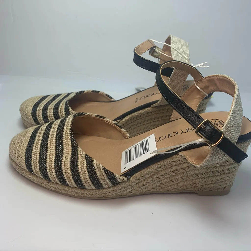 Esmara Striped Pattern Espadrille Ankle Strap Court Wedges, Size‎ 8 Tan - Image 3