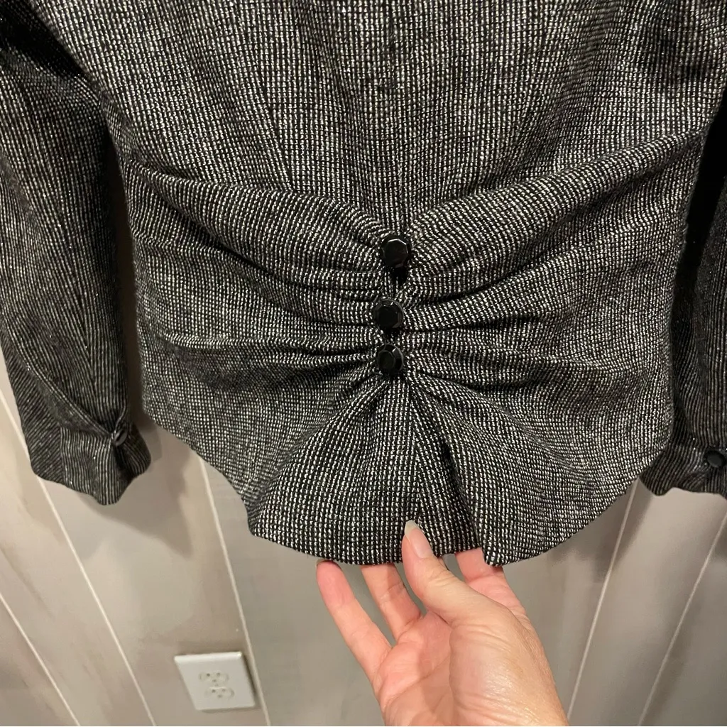 Vintage Y2K Armani Exchange tweed metallic cropped blazer shawl collar pockets Black Size M - Image 13