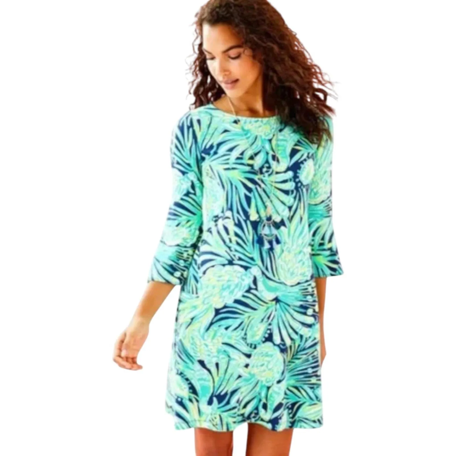 Lilly Pulitzer Ophelia A Line Dress Blue Green Party Like a Flock Size Small - Image 9
