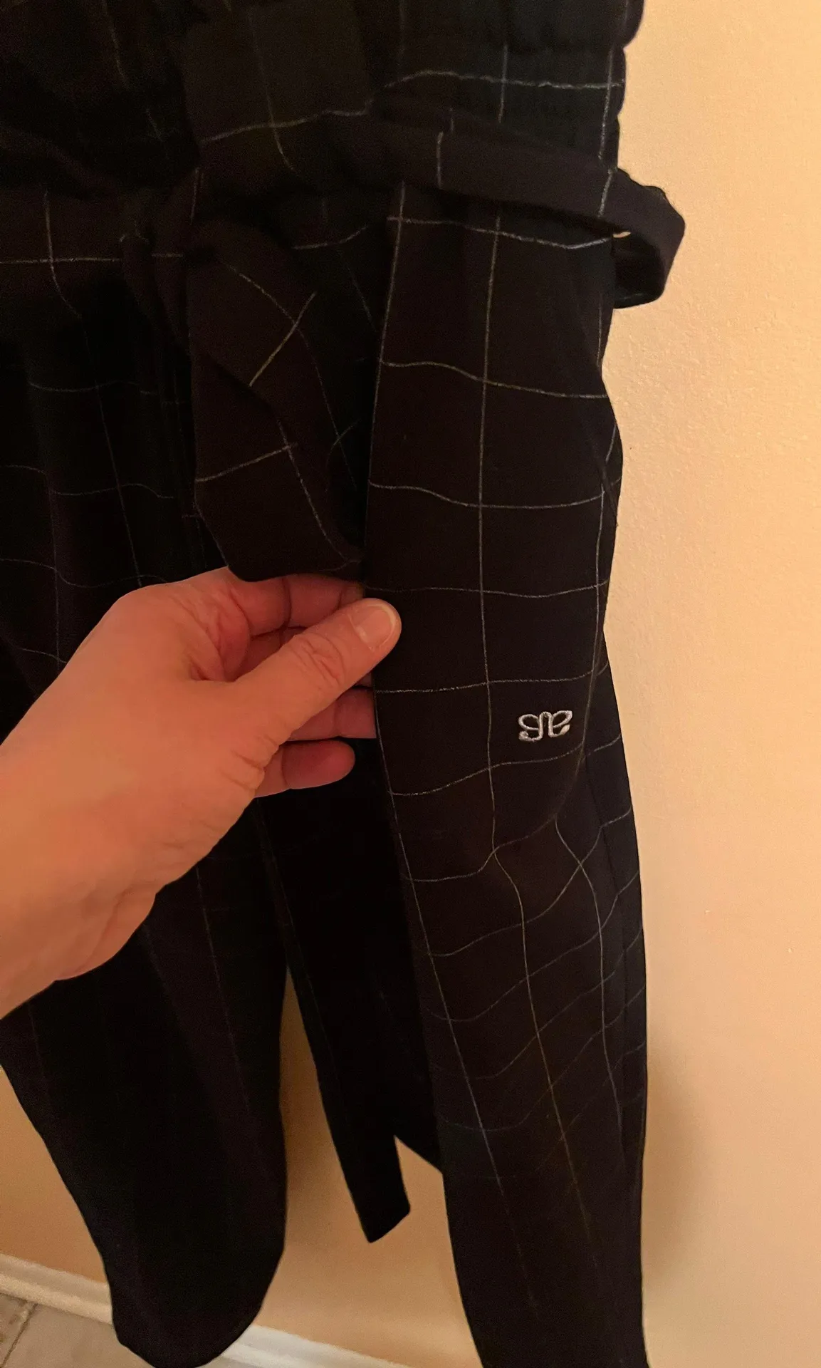 ALBION FIT Albion Windowpane Belted Paperbag Waist Black & White Checked Cropped Pants - Image 3