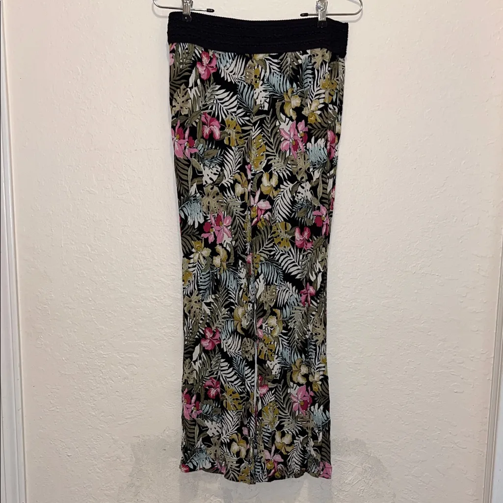 Vintage Hawaiian Tropical Floral Print Women's Pants with elastic waistband 90s Pink - Image 2