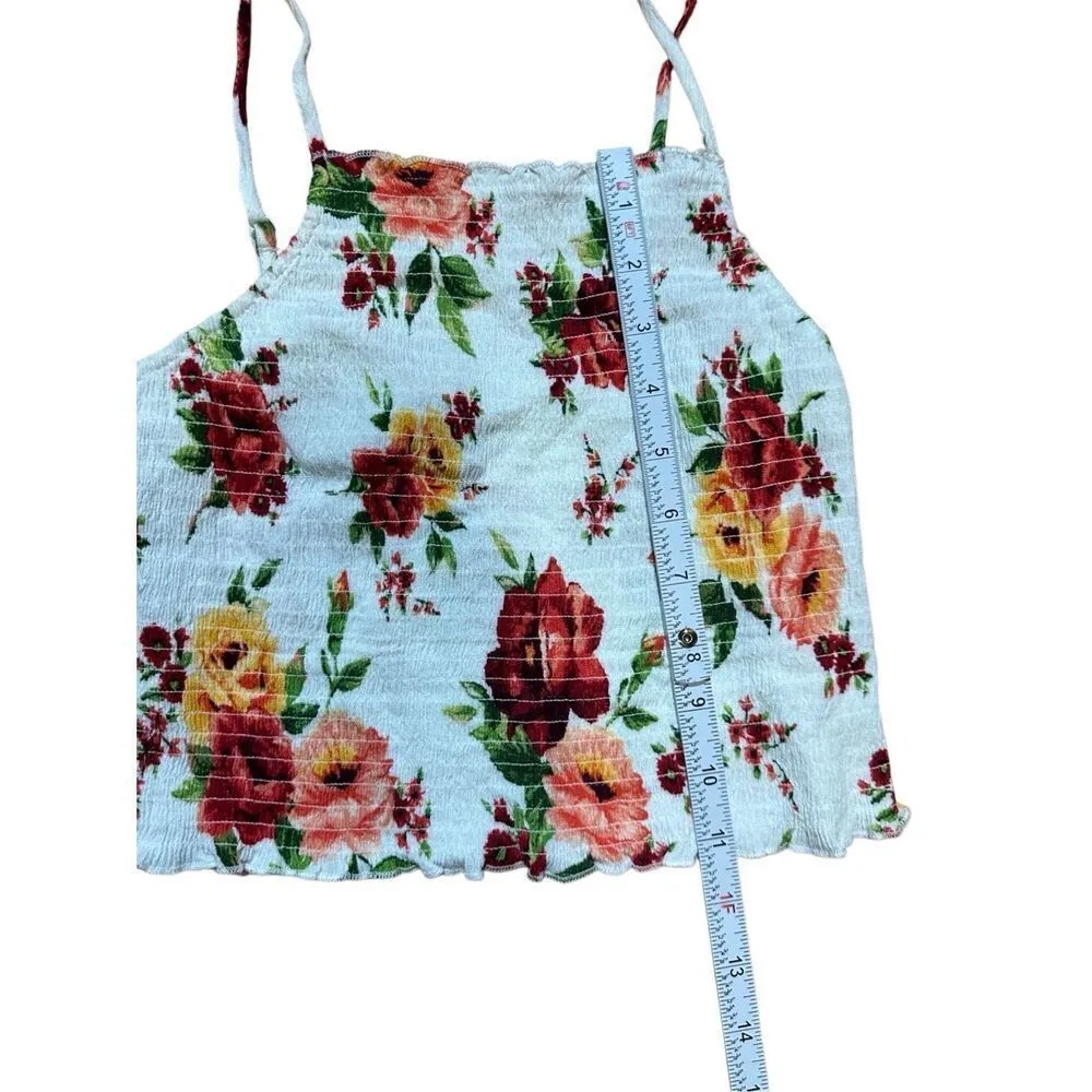Ambiance Womens Tank Top Shirt Floral Cute Smock Ruffle Neck Small White - Image 4