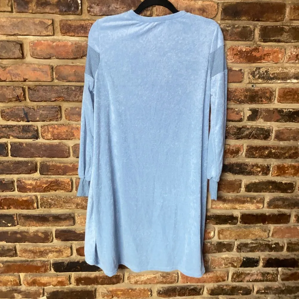 Perfect Peach Light Blue French Terry Cloth Long Sleeve Knit Dress Women's Large - Image 6