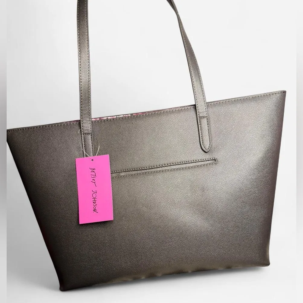 Betsey Johnson Gray Tote Bag with Removable Floral Pouch NWT - Image 2