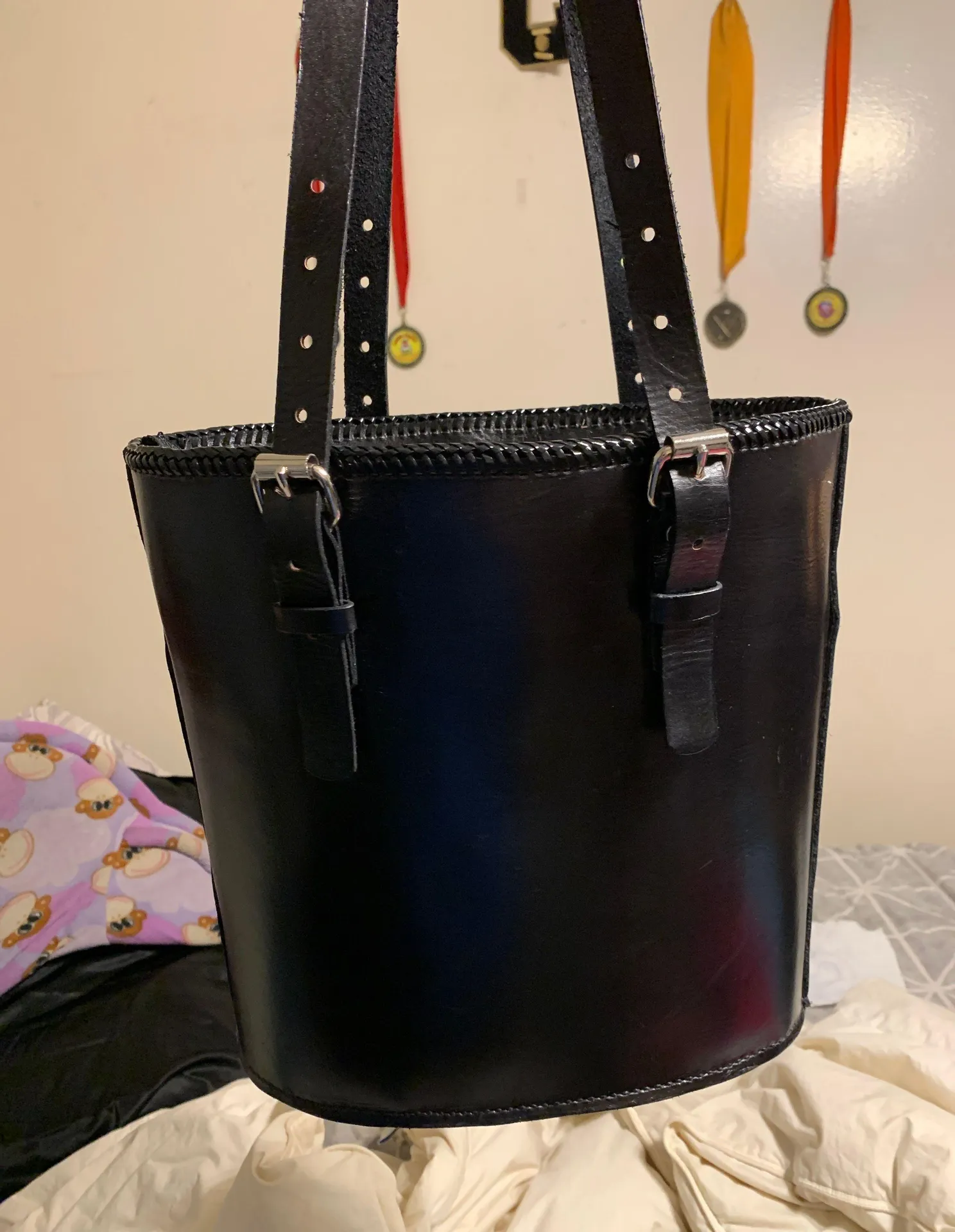 Handmade real leather bag Black - Image 2