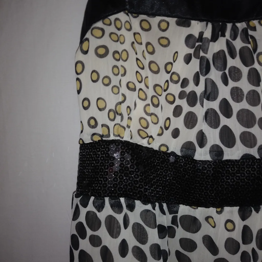 ii cielo L Y2K Babydoll Black Satin Sequin Gold Spot Top Size undefined - Image 3