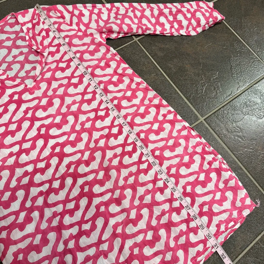 Roberta Roller Rabbit Geometric Print Cotton Tunic Top Blouse Pink White Medium - Image 13