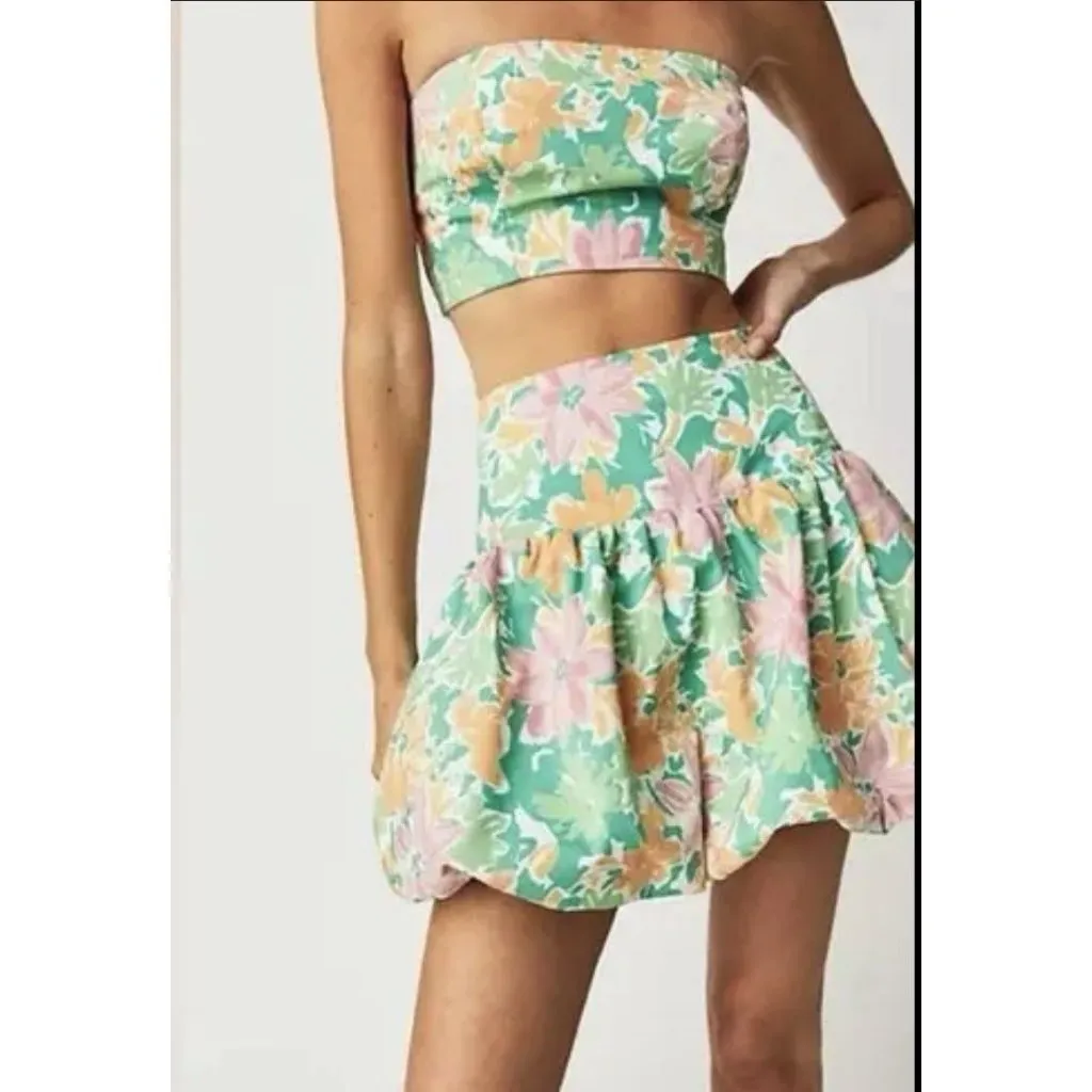 FREE PEOPLE Size XS Lula Bubble Set FLORAL TUBE TOP & MINI SKIRT Set‎ NWT - Image 14