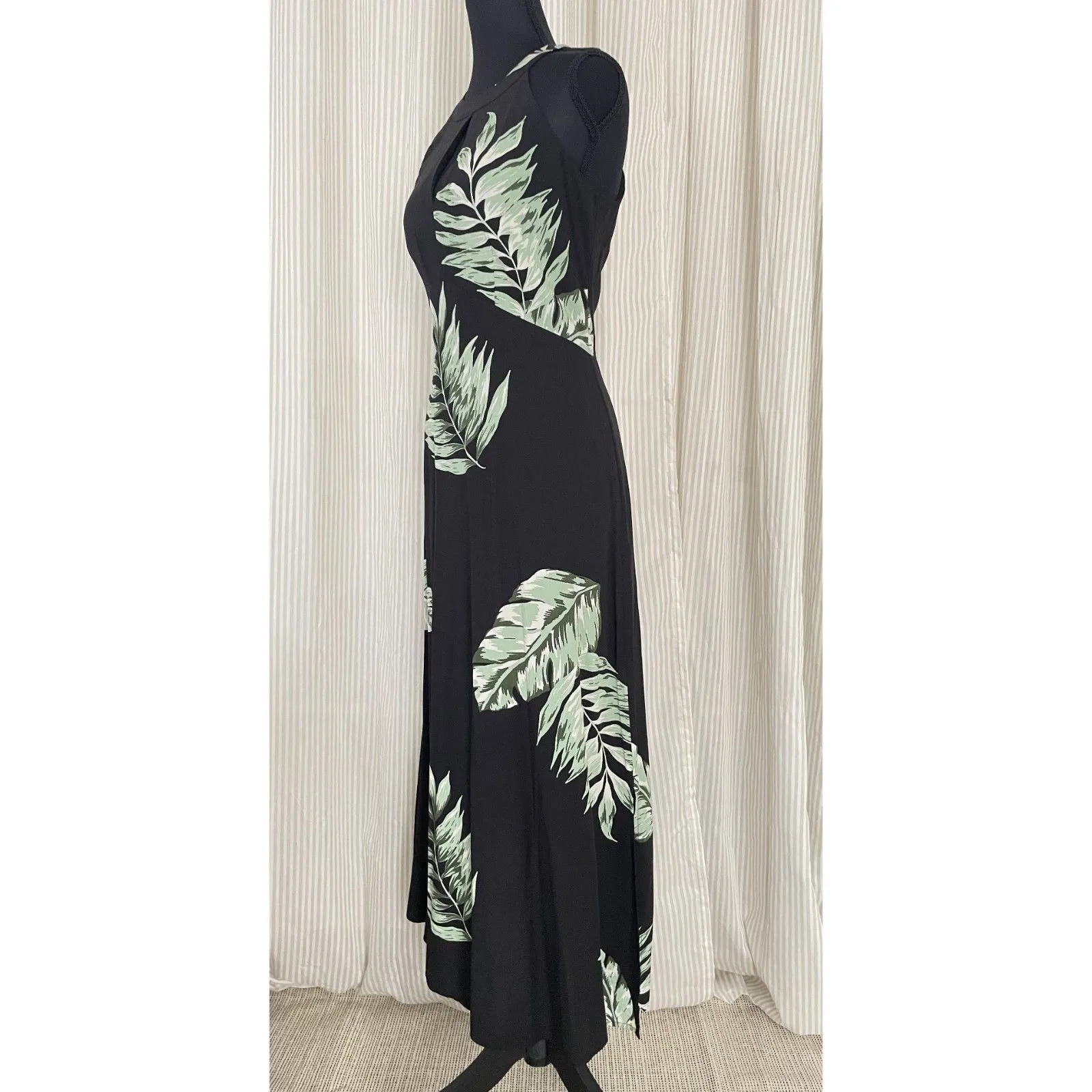 Ann Taylor Dress Rayon Palm Leaf Tropical Print Long Maxi Dress Sleeveless Sz 2 Black - Image 2