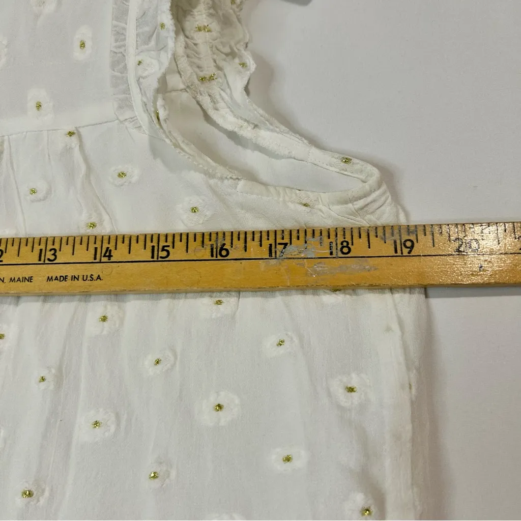 Loft Women’s Textured Layered Ruffle Sleeve Floral Blouse White Gold M P Girly - Image 8