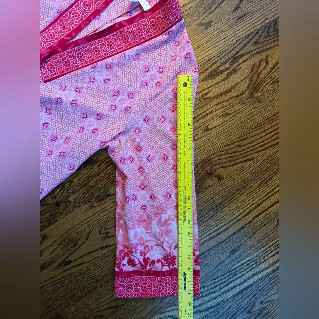 Oscar de la Renta Caftan Lounge Dress/Gown S/M Pink Red Print Floral Border - Image 9