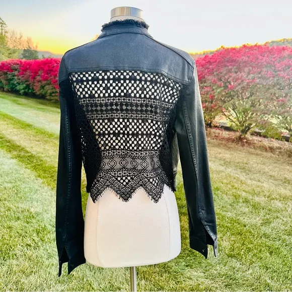 🌹HP🌹 ELIE TAHARI Black Waxed Denim Jacket with Lace Back - Image 2