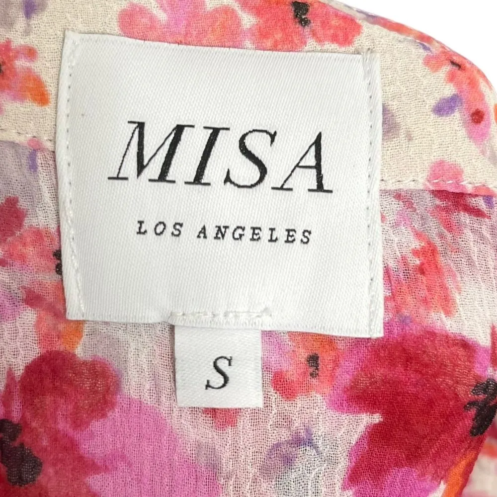 MISA Los Angeles MISA Themis Gardenia Floral Pink White Ruffle Tie Belt Wrap Midi Skirt Size S - Image 7