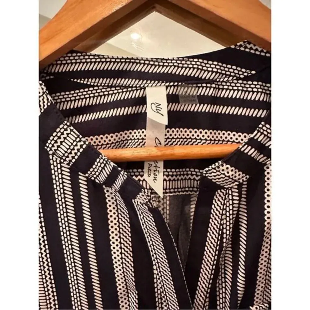 NY Collection Petite Button Up Shirt Black White Large - Image 3