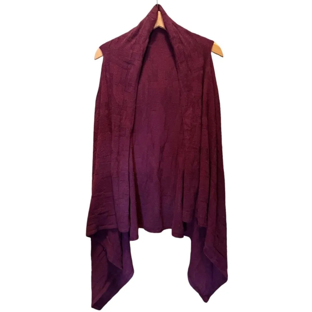 ALAN BILZERIAN Cashmere Open Vest Shawl Knit Cardigan Burgundy Drape US 12 Red Size L - Image 3