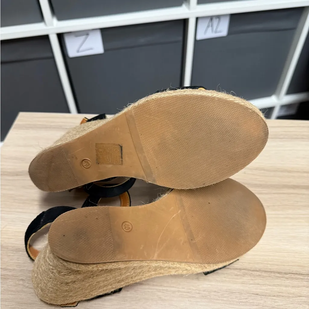 Ethan Valdes Barcelona Laguna Elegant Black Woven Wedge Heel Espadrille Sandals Size 9 - Image 5