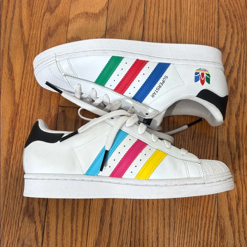 Adidas Superstar "J" Colorful Stripes Cloud White Sneaker Men's size 5 Women 6.5 - Image 5
