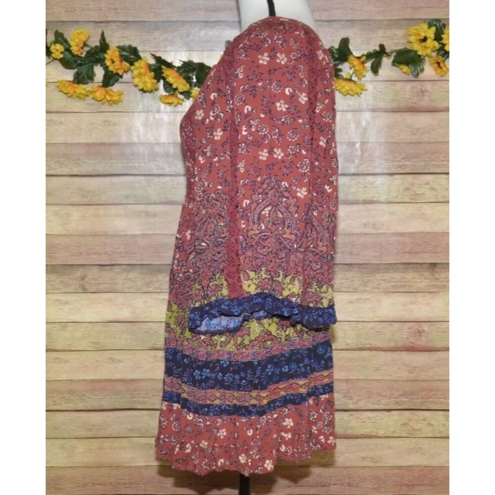 Cute Angie Dress Women’s Size L Floral Boho Puff Bell Sleeve Midi Smocked Lace - Image 7