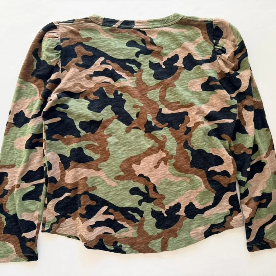 Veronica Beard Porter Camo 3/4 Puff Sleeve Top Size Small Cotton Slim Fit - Image 5