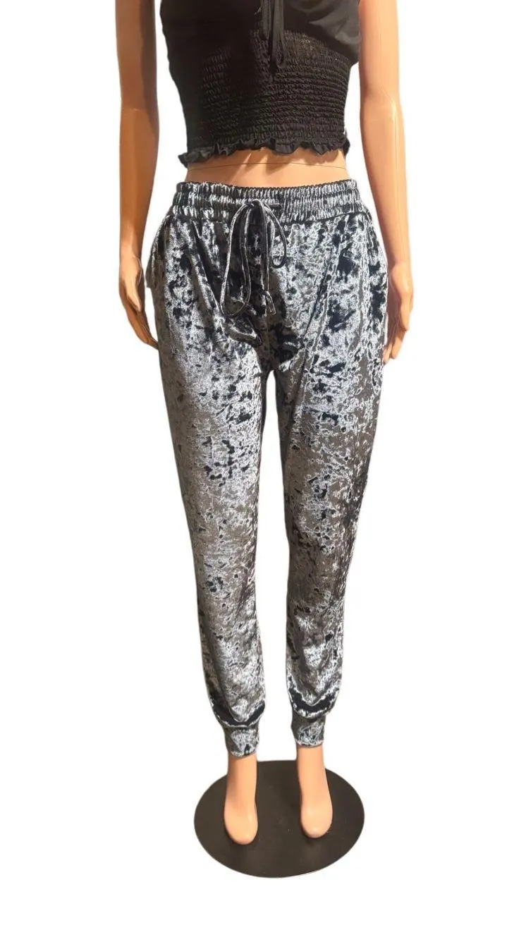 ShoSho Women's high-waisted drawstring elastic waist Velour Midnight Blue Joggers size XL - Image 1