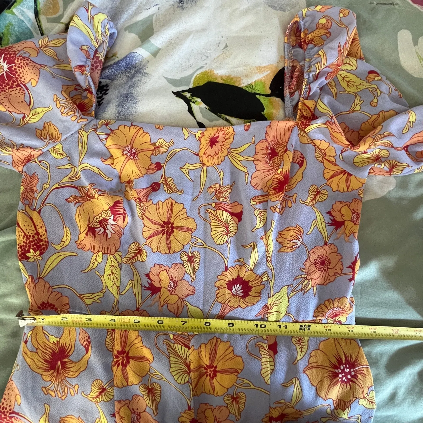 ASOS Women's Floral Bubble Crepe Square Neck Long Sleeve Jumpsuit 6 Tall - Image 9