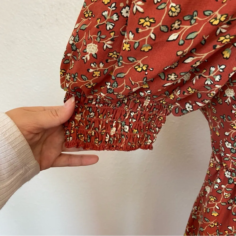 Floral Mini Dress - Rust - Image 6