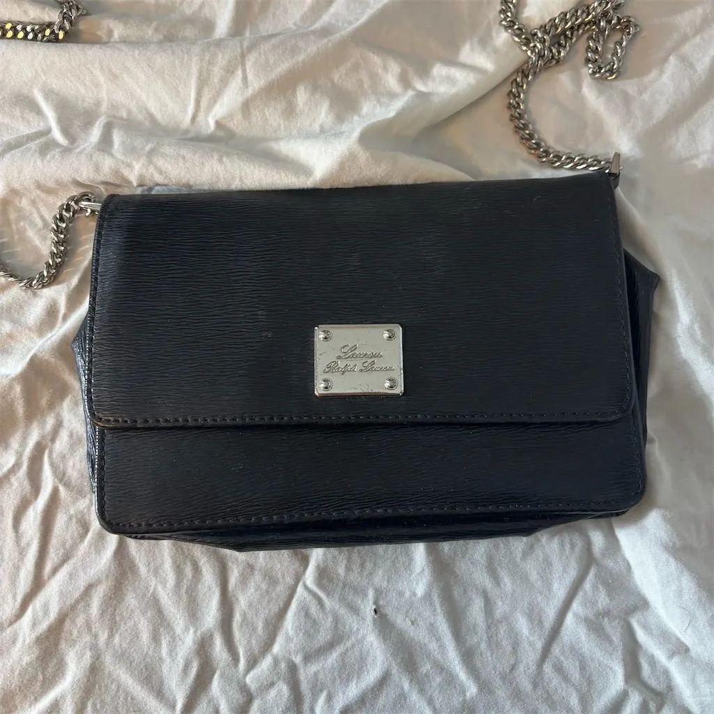 Lauren Ralph Lauren Black Leather Chain Shoulder Bag Clutch Wallet - Image 2