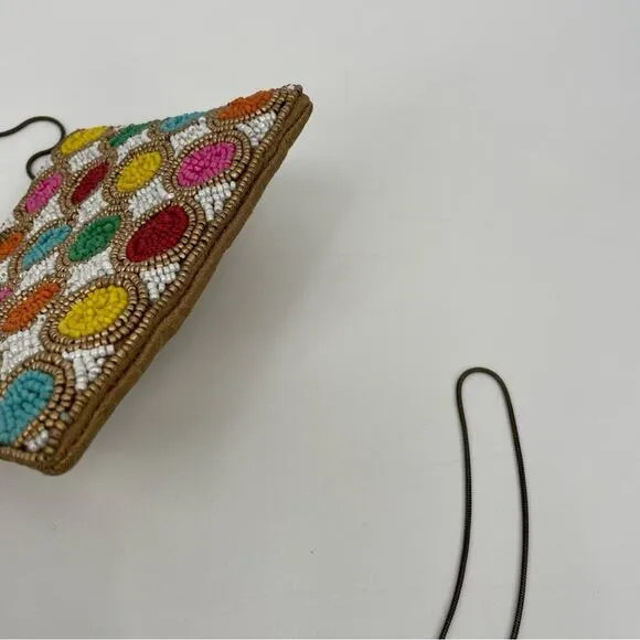 David‎ Jeffery Beaded Crossbody Multi Color Evening Wallet Purse Gold - Image 4