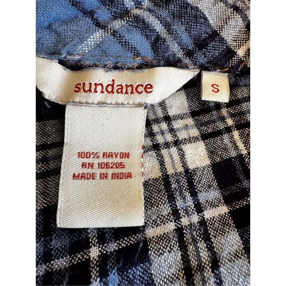 Sundance Flannel Button Up Shirt Long Sleeve Blue Plaid Flap Pockets  Sz S #2375 - Image 9