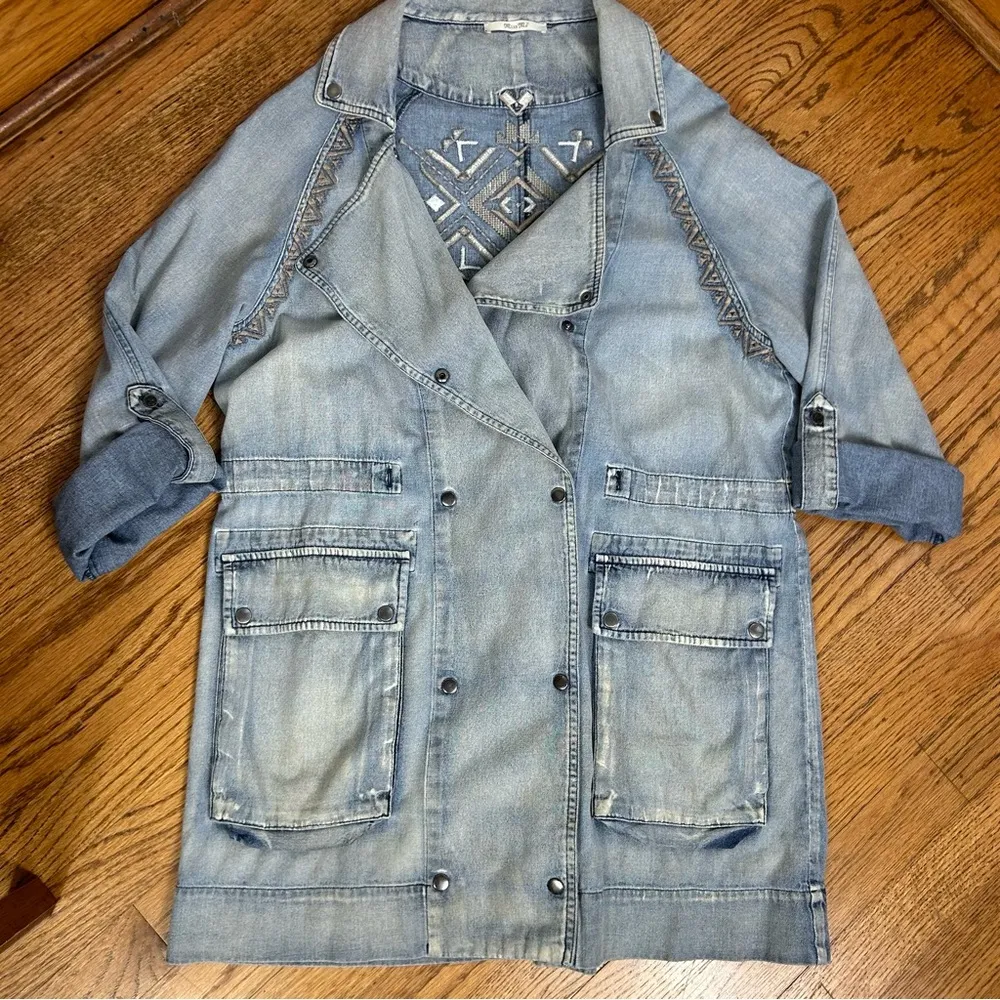 Miss Me | Duster Denim Distressed Southwestern BOHO Size M - Image 4