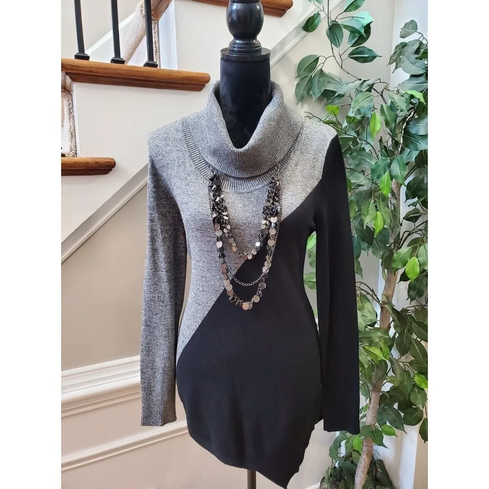Calvin Klein Women's Gray & Black Rayon Turtle Neck Long Sleeve Knit Sweater S - Image 8