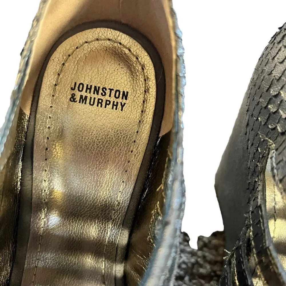 Johnston & Murphy Maddie Metallic Snakeskin Print Lace Up Wedge - Image 6