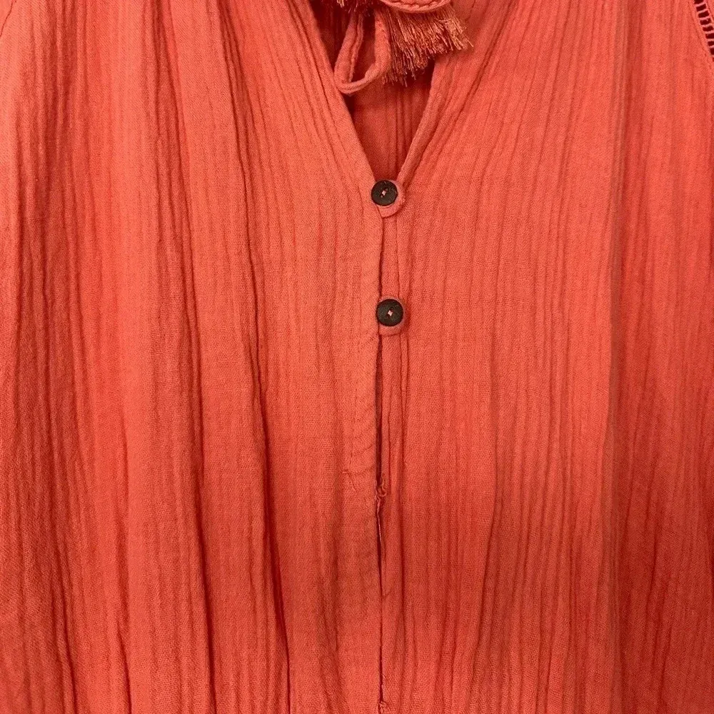 Knox Rose Peach Gauze Puff Sleeve Short Romper // Size XXL - Image 8