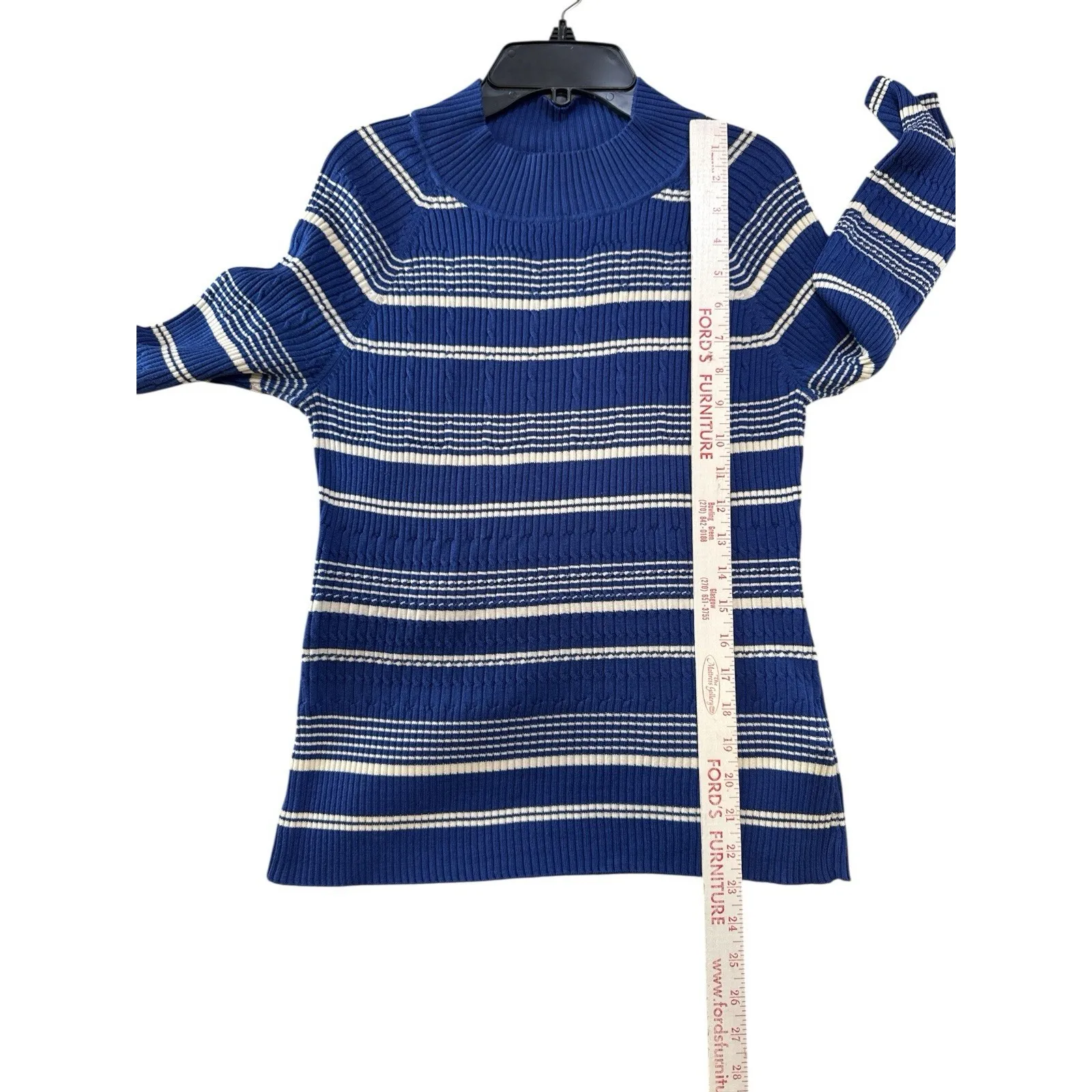 Brooks Brothers Silk Cotton Striped Sweater Women's Medium Blue White 3/4 Sleeve - Image 7