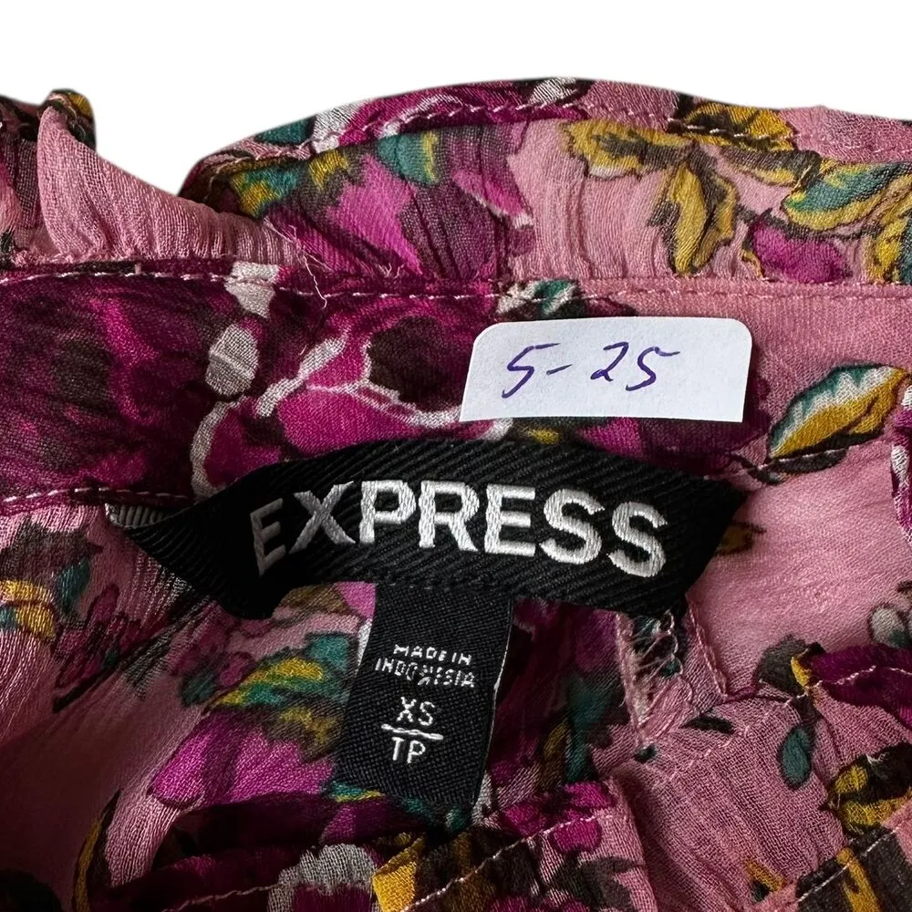Express Multicolor Floral Sheer Unlined High Neck Blouse Women Top Sz XS | 5-25 - Image 3