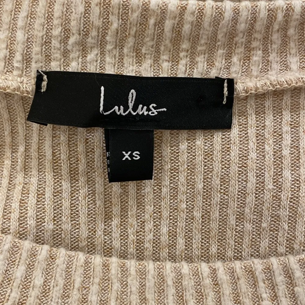 Lulus Thermal Shirt Womens XS Pullover Waffle Knit Top Long Sleeve Beige - Image 5