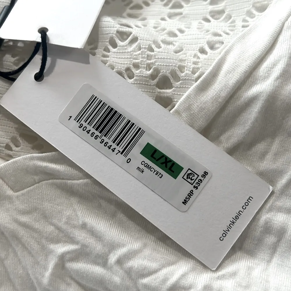 Calvin Klein Crochet-Shoulder Tunic Cover Up in White, Size L/XL NEW w/Tag - Image 4