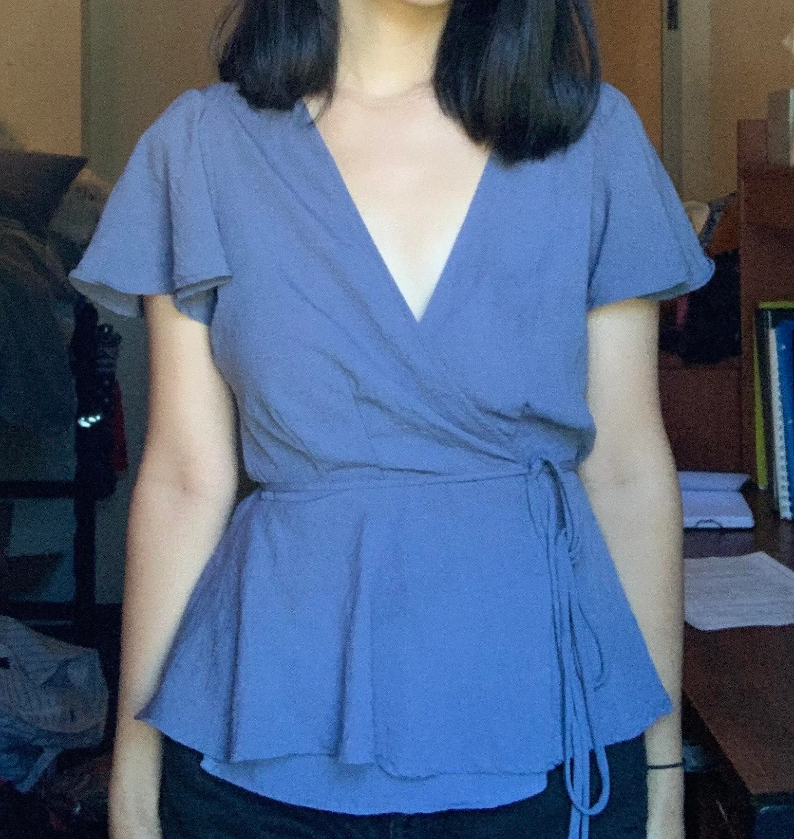 Lulus Blue Wrap Peplum Top - Image 2