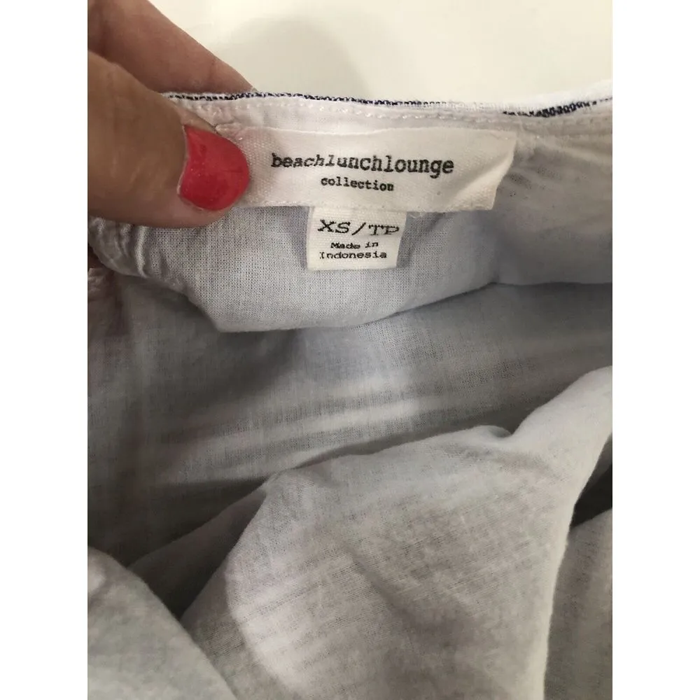 Beach Lunch Lounge Blue White Striped Sleeveless Linen Blend Dress XS‎ - Image 11