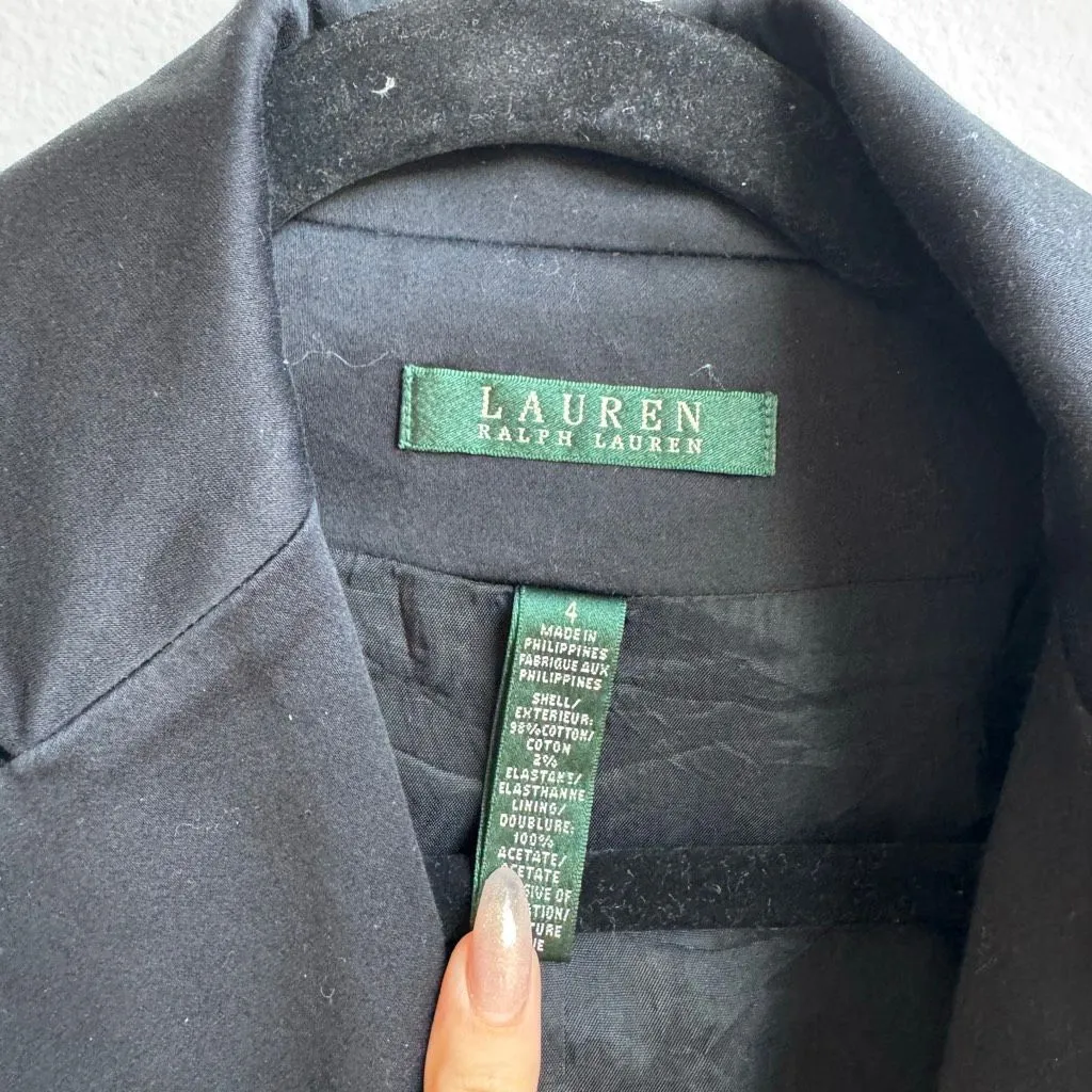 Ralph Lauren Black Monogram Crest Preppy Two Button Blazer Size 4 Small Cotton - Image 2