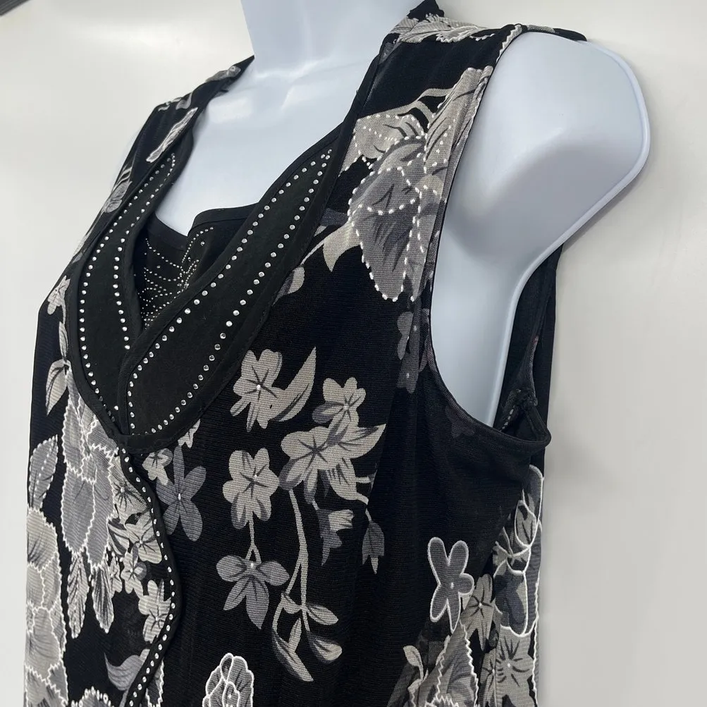 Simply Irresistible Mesh Rhinestone Women Top Sz L Asymmetric Whimsigoth HOliday Black Size L - Image 5