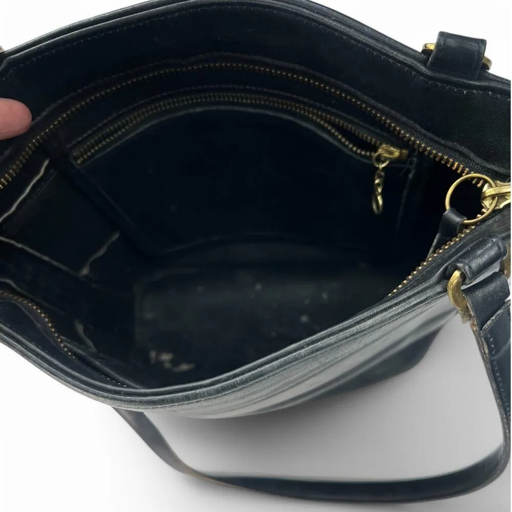 VINTAGE 90s COACH Tribeca Black Leather Bucket Bag Shoulder Purse J8P 9098 - Image 7
