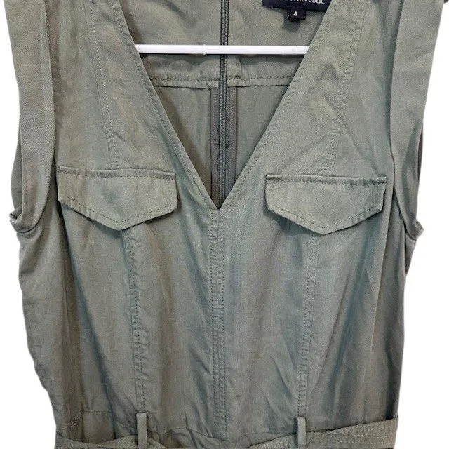 Banana Republic Olive Green Jumpsuit Sleeveless Belted Utility Pockets‎ Size 4 - Image 4