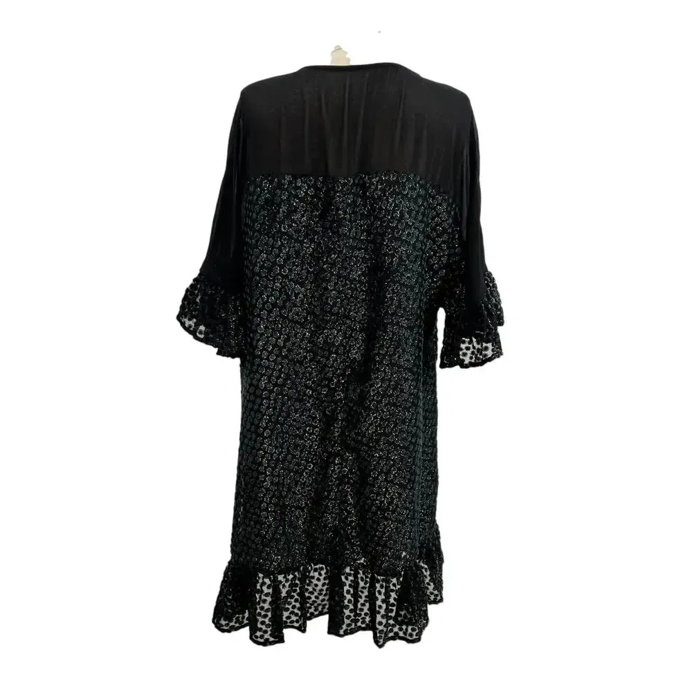 Anthropologie Amadi Lucinda Dress‎ Textured Dot Metallic Black Green Size Large - Image 8