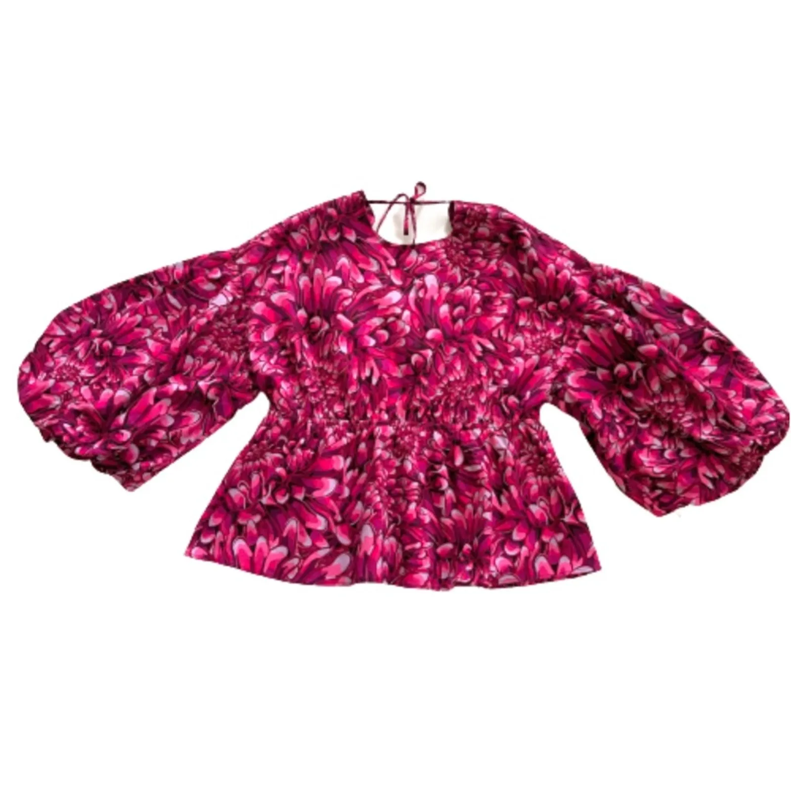 Kika Vargas X Target Top Blouse Pink Floral Mum Puff Sleeve Scallops Large NEW - Image 13