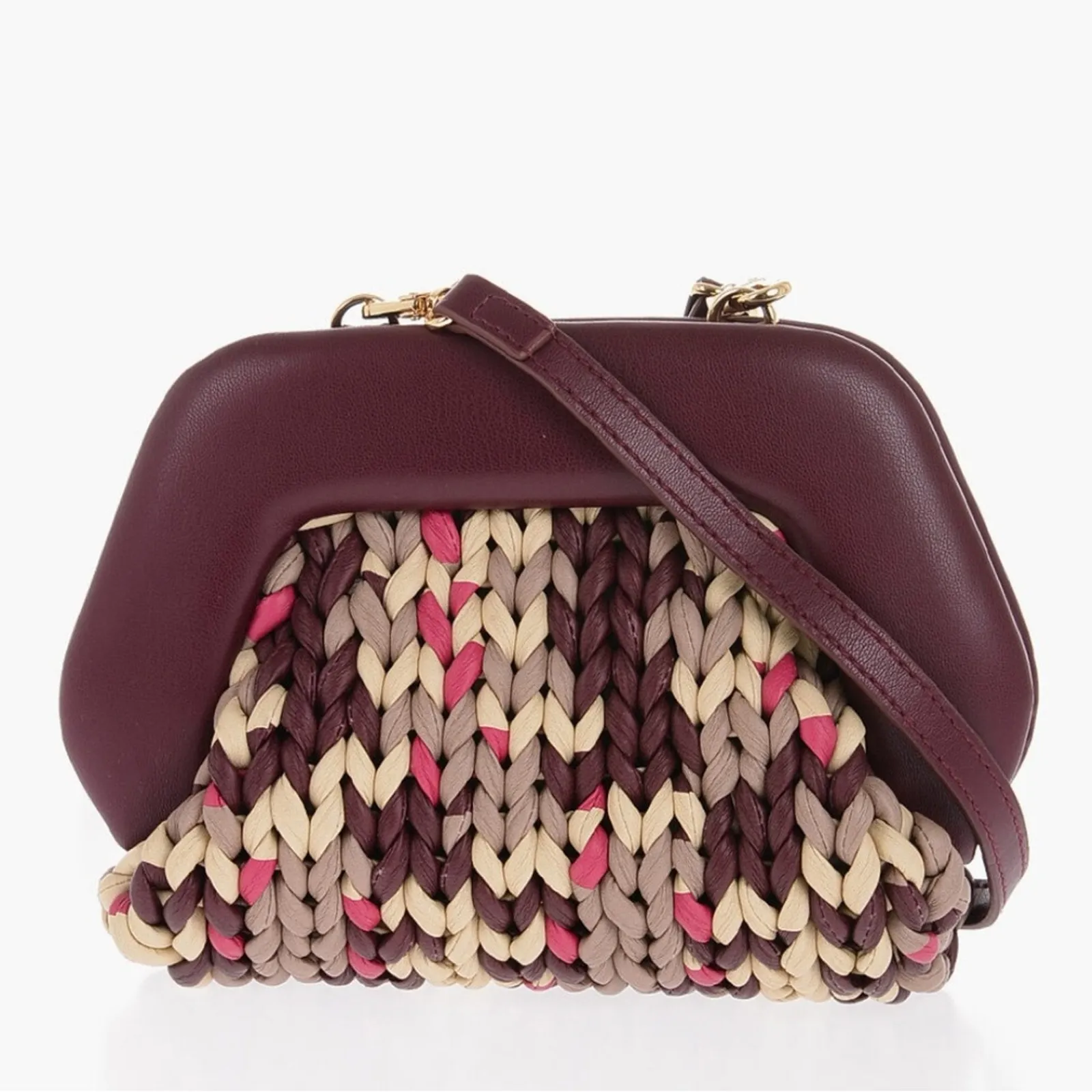THEMOIRÈ Braided Cabernet Motif Mini Pochette With Removable Shoulder Straps Pink - Image 8