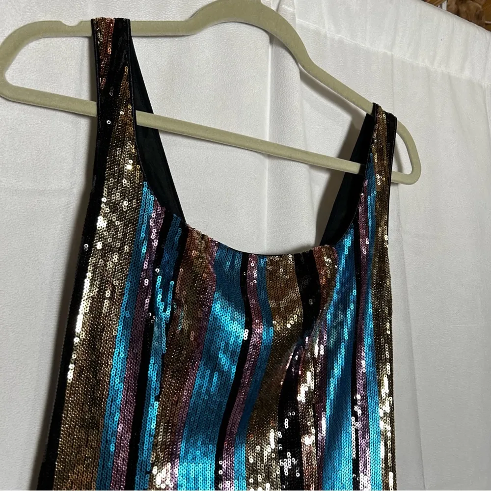 NWT Lulus Just Your Stripe Blue and Gold Sequin Bodycon Mini Dress Size XS - Image 4