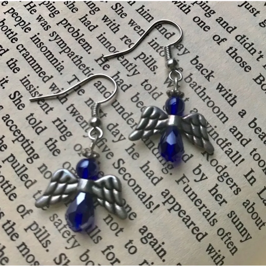 Handmade Silver and Blue Angel Wing Earrings - Image 3