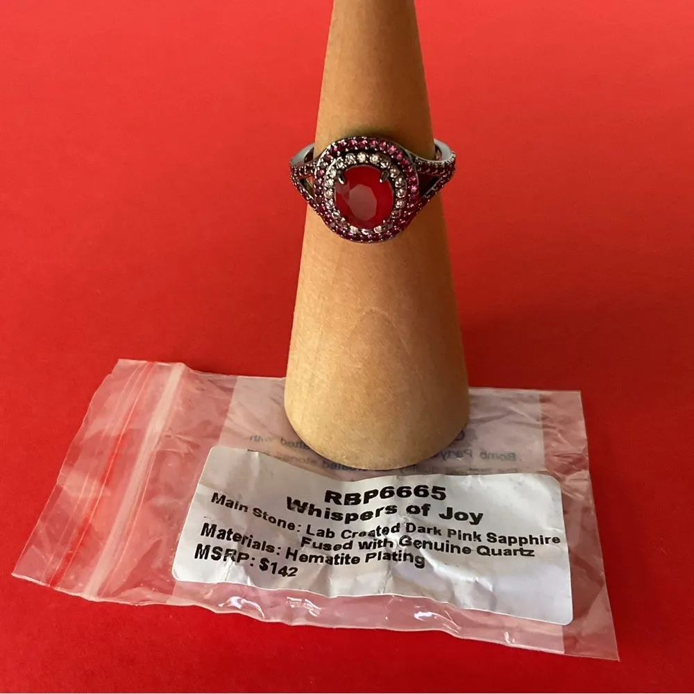 Bomb Party RBP6665 “Whispers of Joy” Sapphire/Quartz on Hematite Size 7 Ring NWT Pink - Image 4